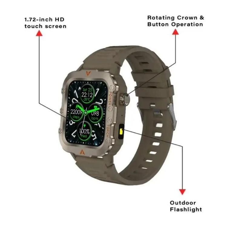 Arena Watch 1.92-inch HD screen with rotating crown and features highlighted