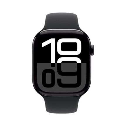 Watch Series 10 front view with bold digital display in black color